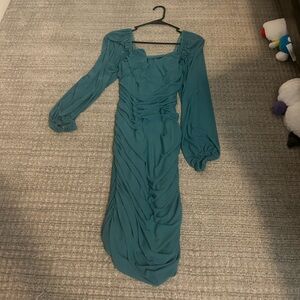 greenish blue knee length super stretchy dress